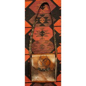 Vintage Boho Western Brown Leather Braided Strap Crossbody Bag Celtic Knot .